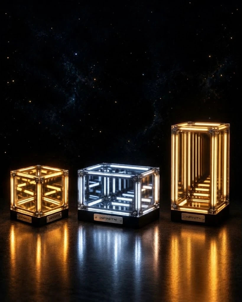 Infinity Cube, Box and Tower side by side